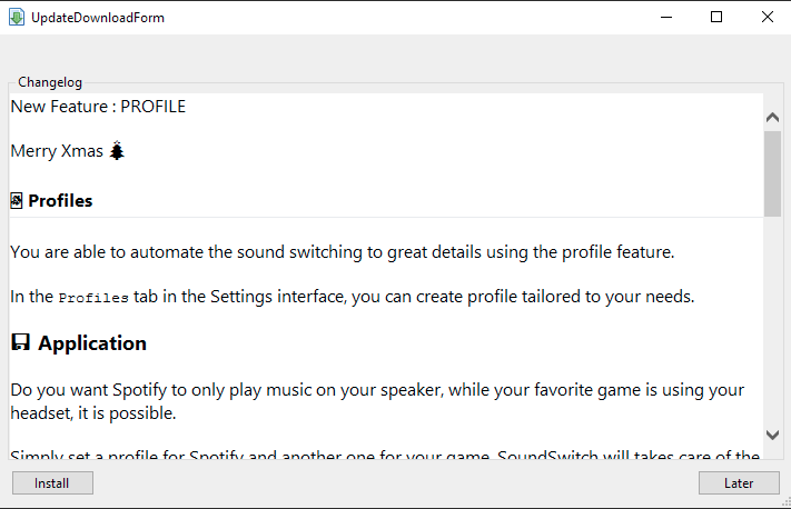 Update available dialog